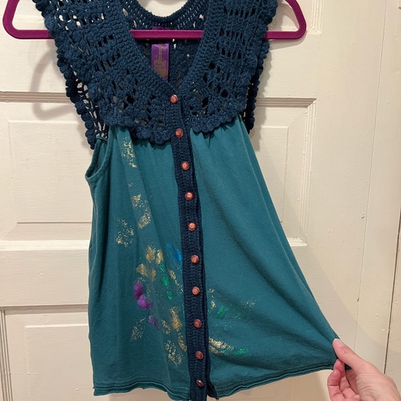 Free People Decorative Blue Green Vest Top - Picture 6 of 12